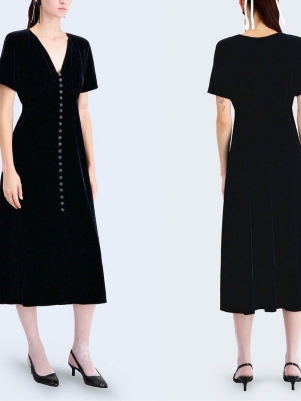 The Kooples Bijou Black Button-Front Velvet Midi Dress Size 1
